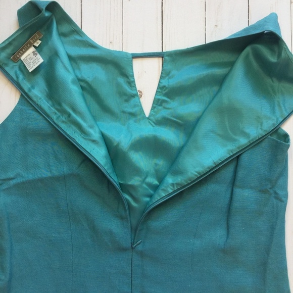 ISABELLA BIRD Silk Linen Turquoise Sheath Dress 8 - Picture 7 of 8